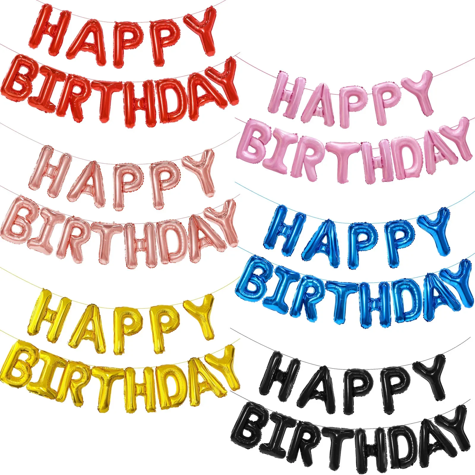 Goldblauer Happy Birthday-Ballon, 40,6 cm, Folienbuchstaben, Geburtstagsschild, Banner, Wimpelkette für Mädchen, Jungen, Kinder, Erwachsene, Geburtstagsdekoration