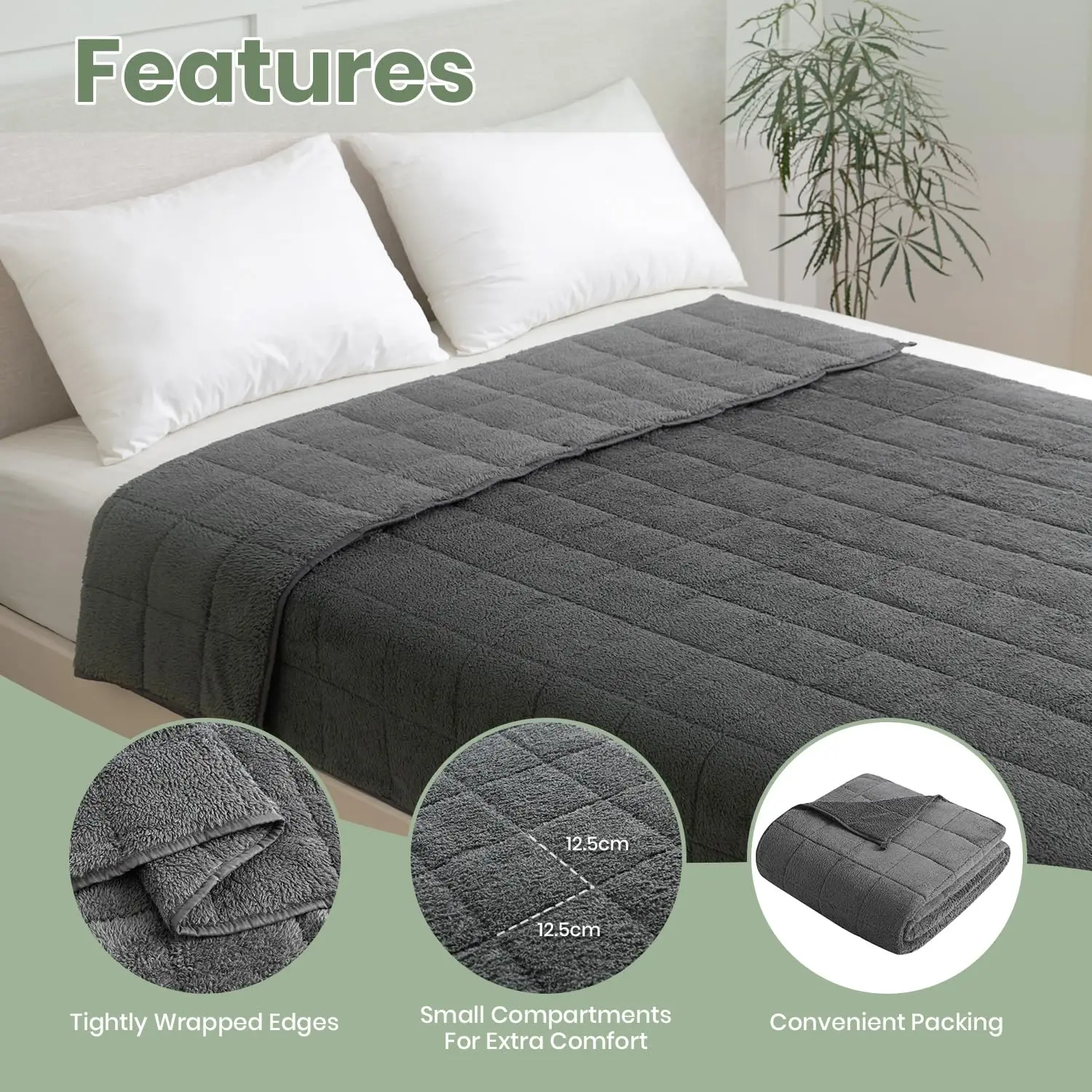 Couverture de poids Good Nite 8kg pour adultes, couverture lourde douce et câlin contre le stress et pour un meilleur sommeil, gris