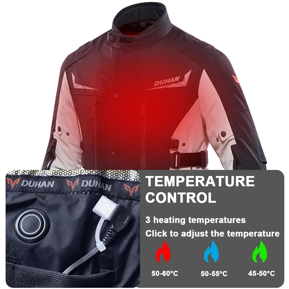 DUHAN Cold-proof Motorcycle Heating Jacket Men Winter Waterproof Warm Moto Cycling Chaqueta Reflective Detachable Inner Liner