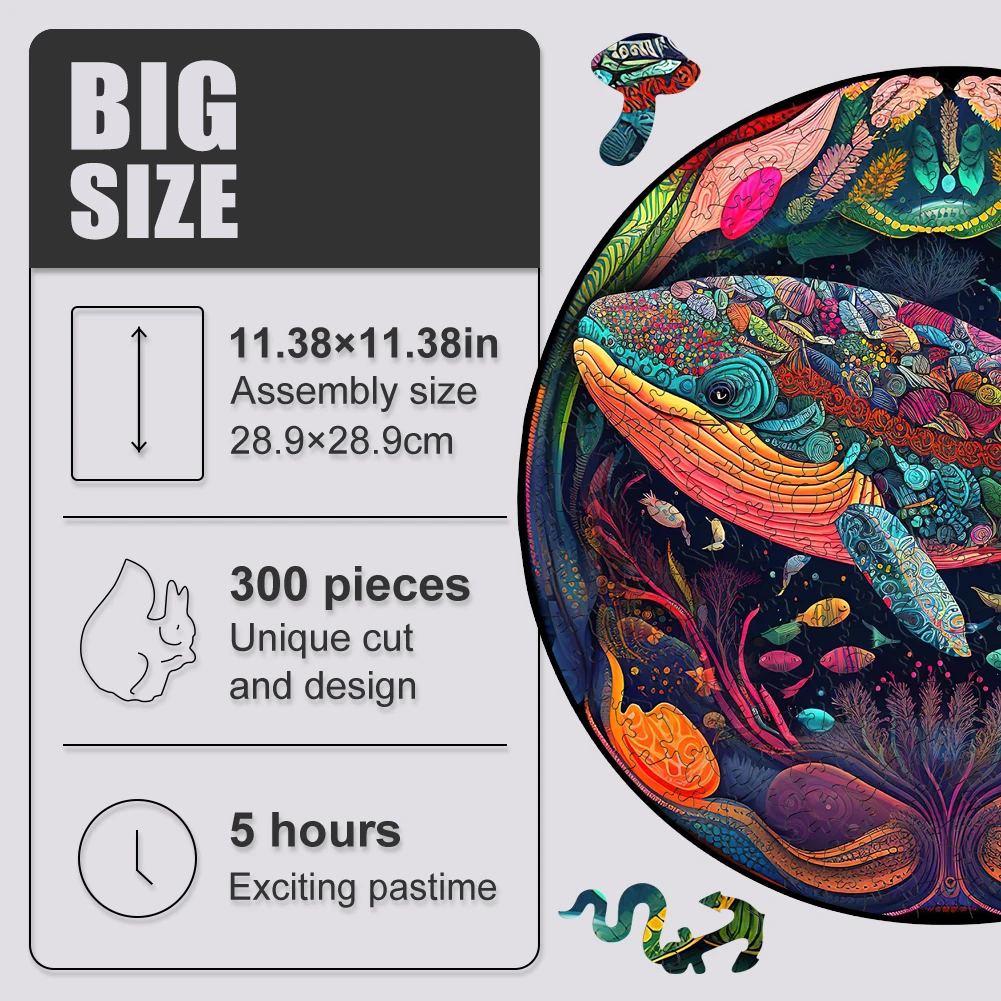 Wooden Puzzle Mandala Whale Jigsaw Puzzles Toys For Boys Animal Wood Puzzle Gifts For Friends Puzzle Lovers Kids Games Boardgame