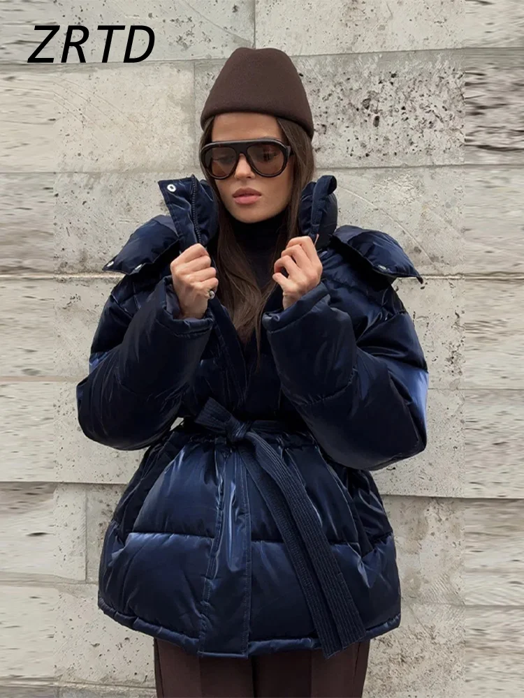 Женские зимние куртки с глянцевой поверхностью и капюшоном, пояс 2024, воротник-стойка, молния, карманы с длинными рукавами, пальто, женская уличная пуховая куртка Женские зимние куртки с глянцевой поверхностью и капюшоном, пояс 2024, воротник-стойка, молния, карманы с длинными рукавами, пальто, женская уличная пуховая куртка
