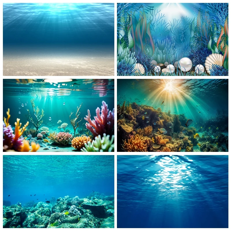 Undersea World Seabed Backdrop Decor Ocean Underwater Fish Coral Baby Birthday Aquarium Photography Background Photo Studio Prop