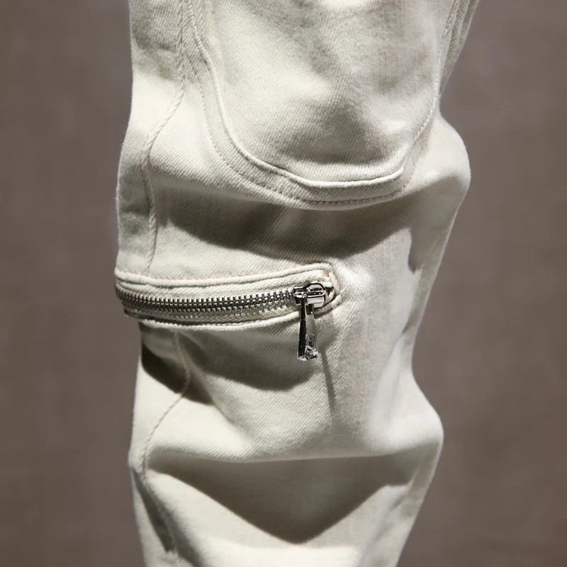 

Italian designer's fashionable new denim jeans, washed with water, nostalgic, slim fit, elastic splicing, motorcycle denim, whit
