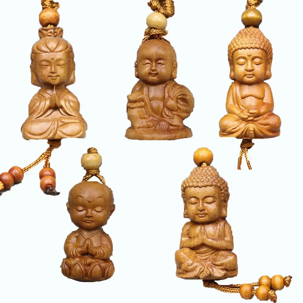 Accessories Person Shape Buddha W ooden Keychain Key Holder Key Ring Carving Pendant