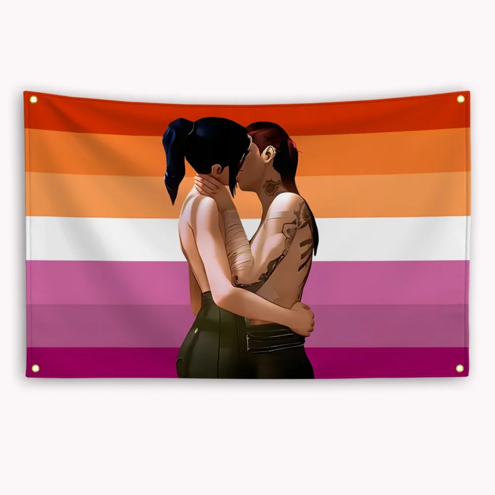90x150cm 3x5 Ft Arcane Lesbian Women Caitlyn Pink Rainbow Flag Outdoor Decor Tapestry Decoration Garage Flags for Bedrooms Hang