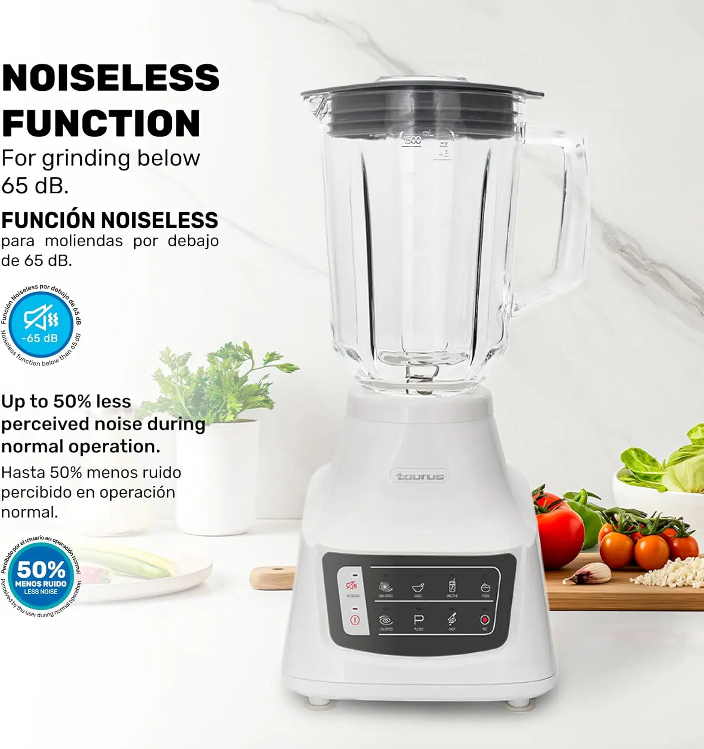 بوتينزا كومفورت |   خلاط زجاجي سعة 1.5 لتر |   1050 واط |   ما يصل إلى 50٪ أقل من الضوضاء |   الطاقة والمتانة |   9 طرق للاستخدام |   REC