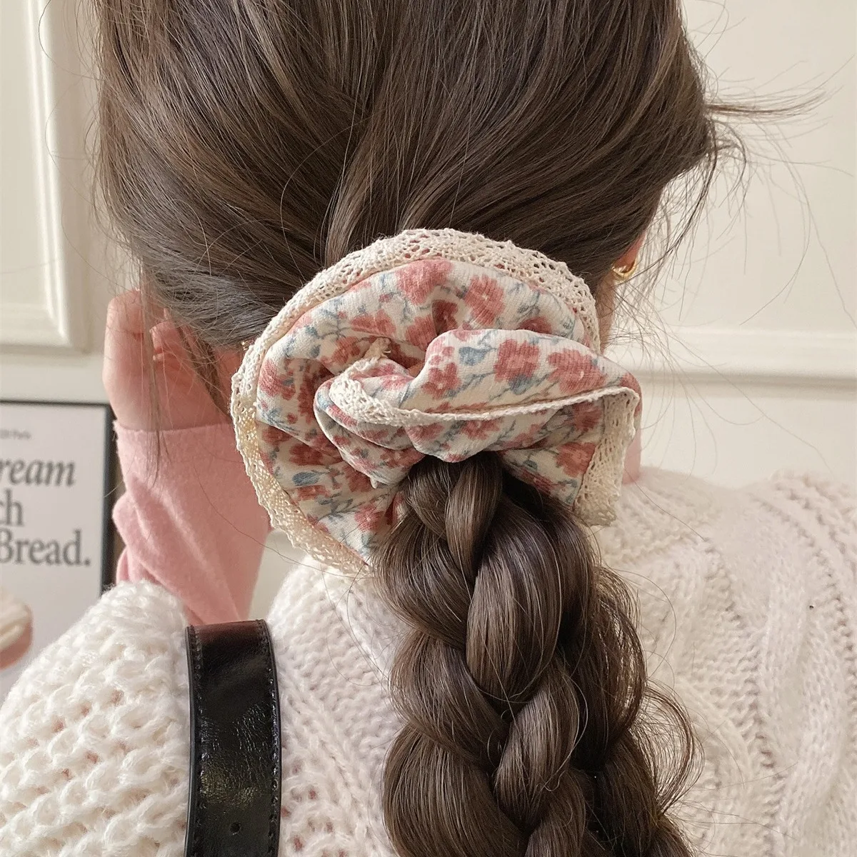 

Floral Lace Retro Flower Scrunchie Women Girls Elastic Hair Rubber Bands Accessories Tie Hair Ring Rope Headdress Headwear