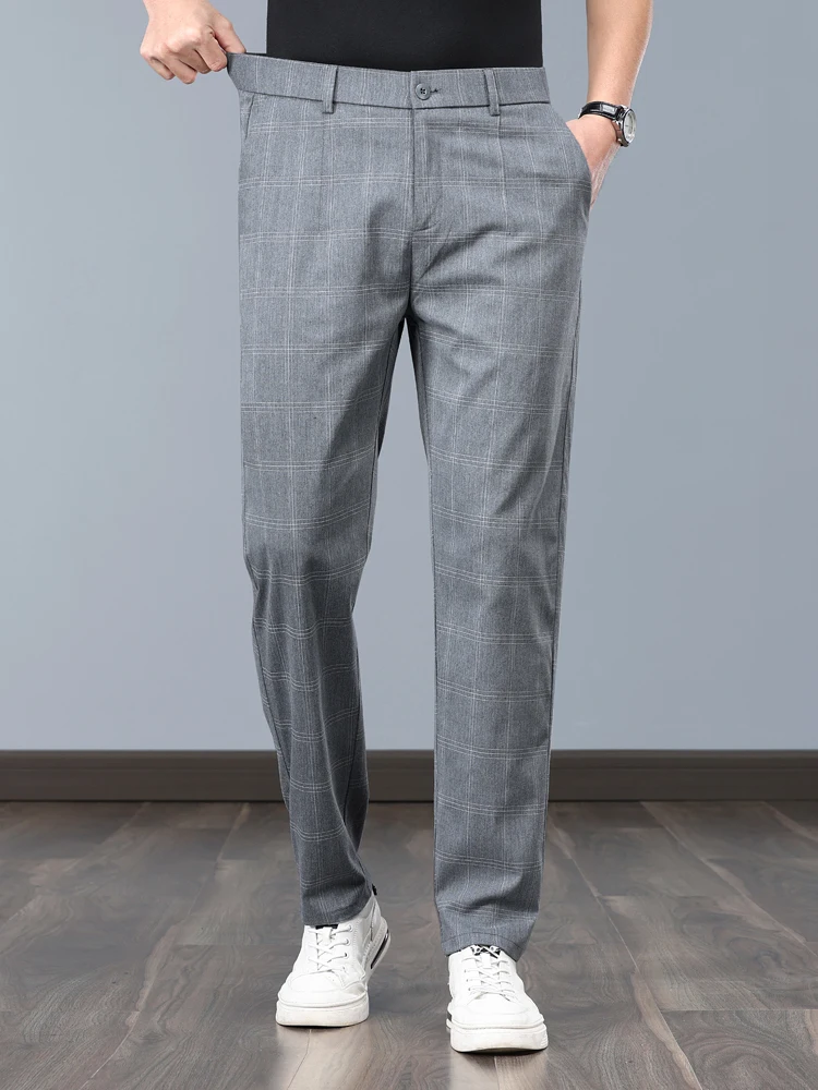 Summer Thin Plaid Formal Stretch Pants