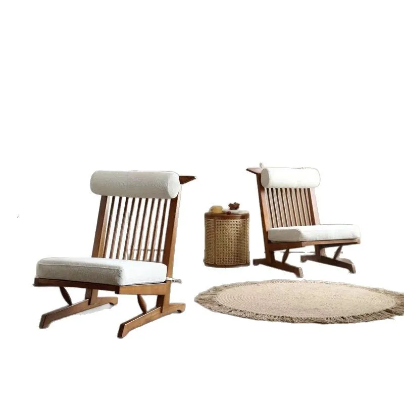 Japanese Style Wi Si Solid Wood Recliner Lazy Leisure Backrest Chair for Nordic Single Balcony