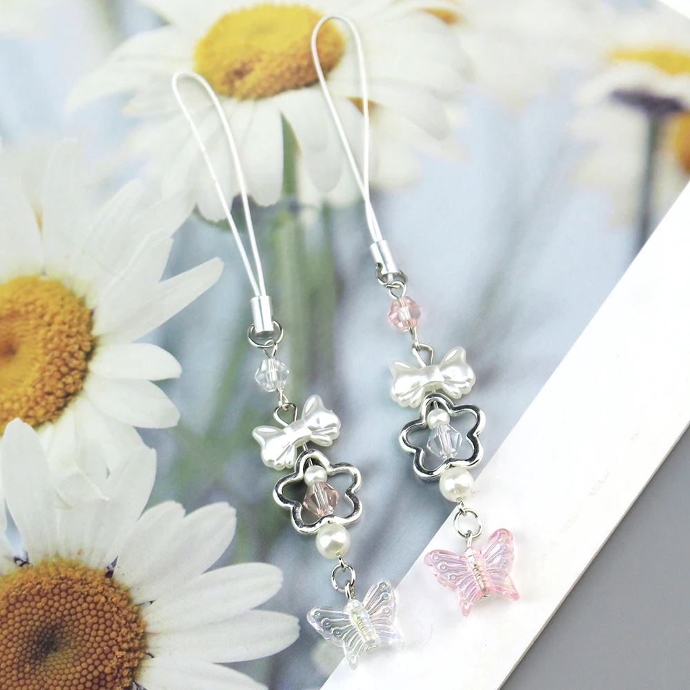 لطيف اليدوية فراشة ستار مطابقة الهاتف سحر الوردي والأبيض المفاتيح Y2K فتاة صديق الأخوات هدية للنساء