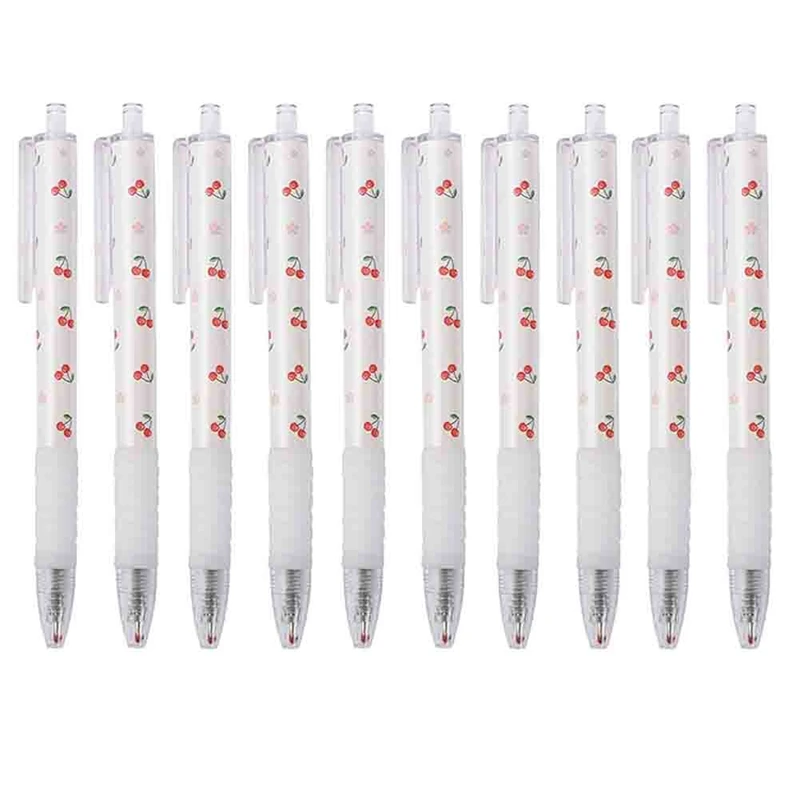 

10 Pcs Cherry Blossoms 0.5Mm Press Gel Pens Black Fine Point For Writing Journaling Notetaking Students Stationery