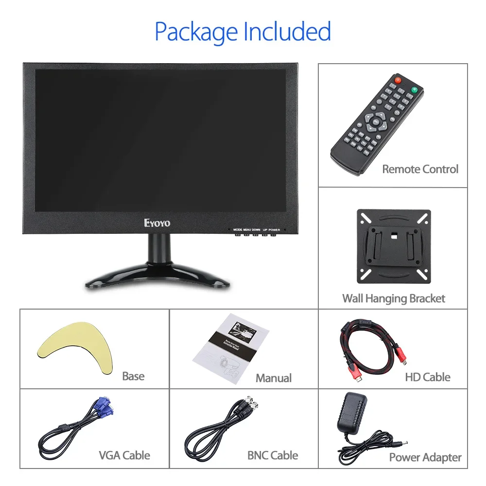 Eyoyo EM12G Wall Mount Full HD 1920x1080P 12 Inch LCD Monitor Support Button & Remote Control With Speaker For Computer CCTV DVR