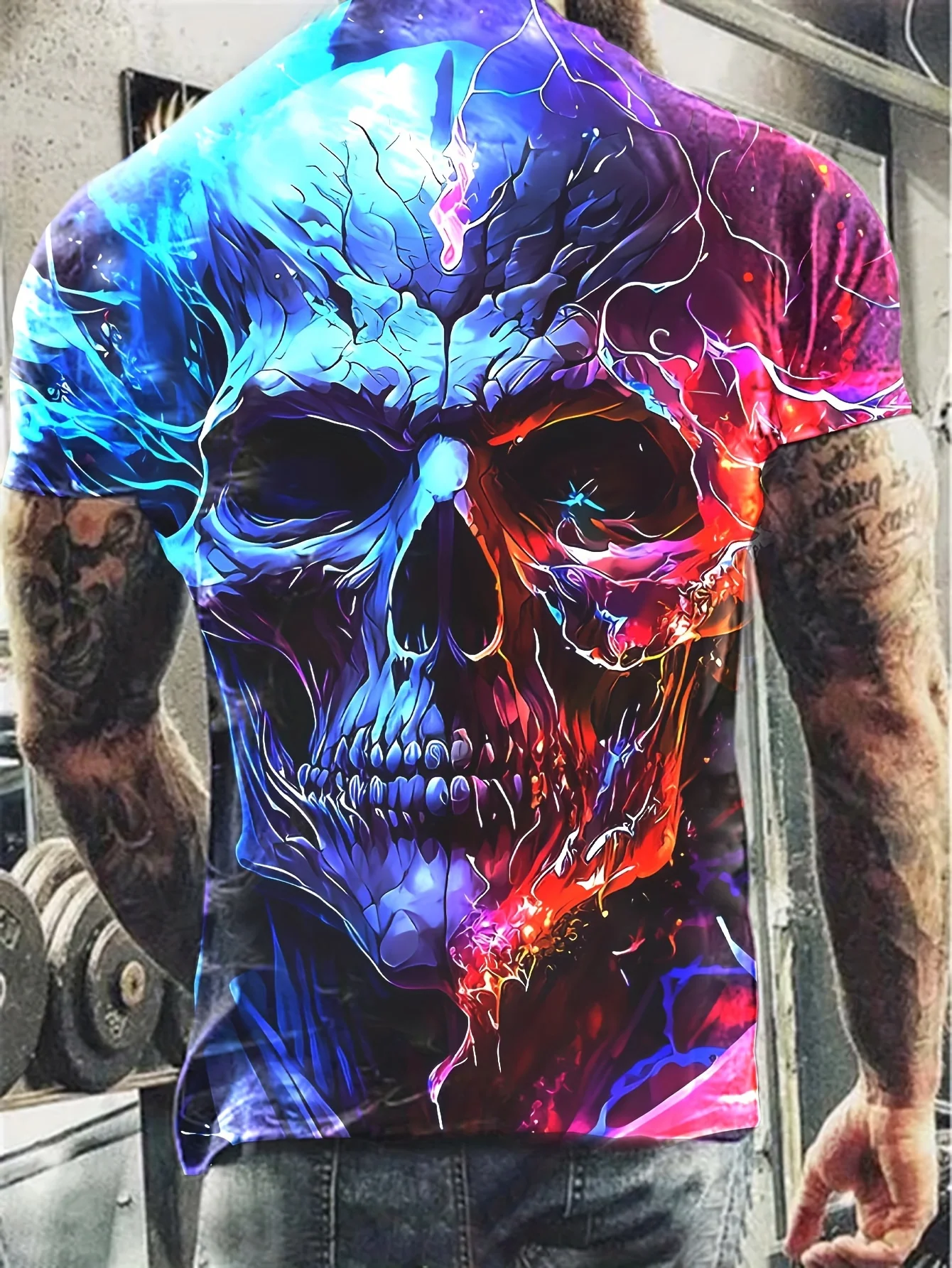 

3D Print Colorful Skull Head Mens Fashion Short Sleeve Crew Neck T-shirt Vibrant Design Comfort Freedom Perfect Summer Outdoor
