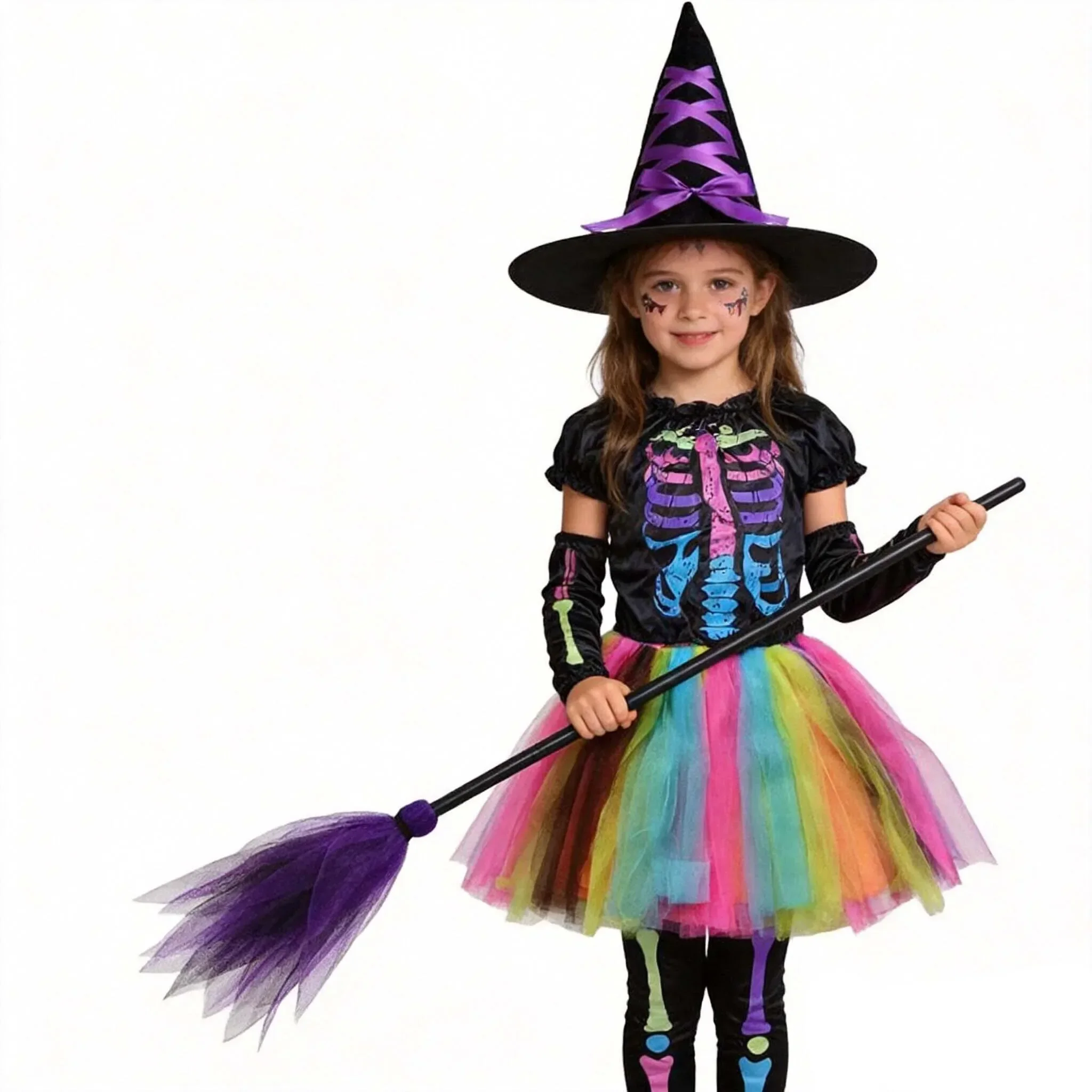 2026 Mädchen Skelett-Rose Punk Cosplay Kleid mit Hose Set Knochen-Print Kinder-Outfit für Halloween Bühnenparty Verkleidungskostüm – Detail 3