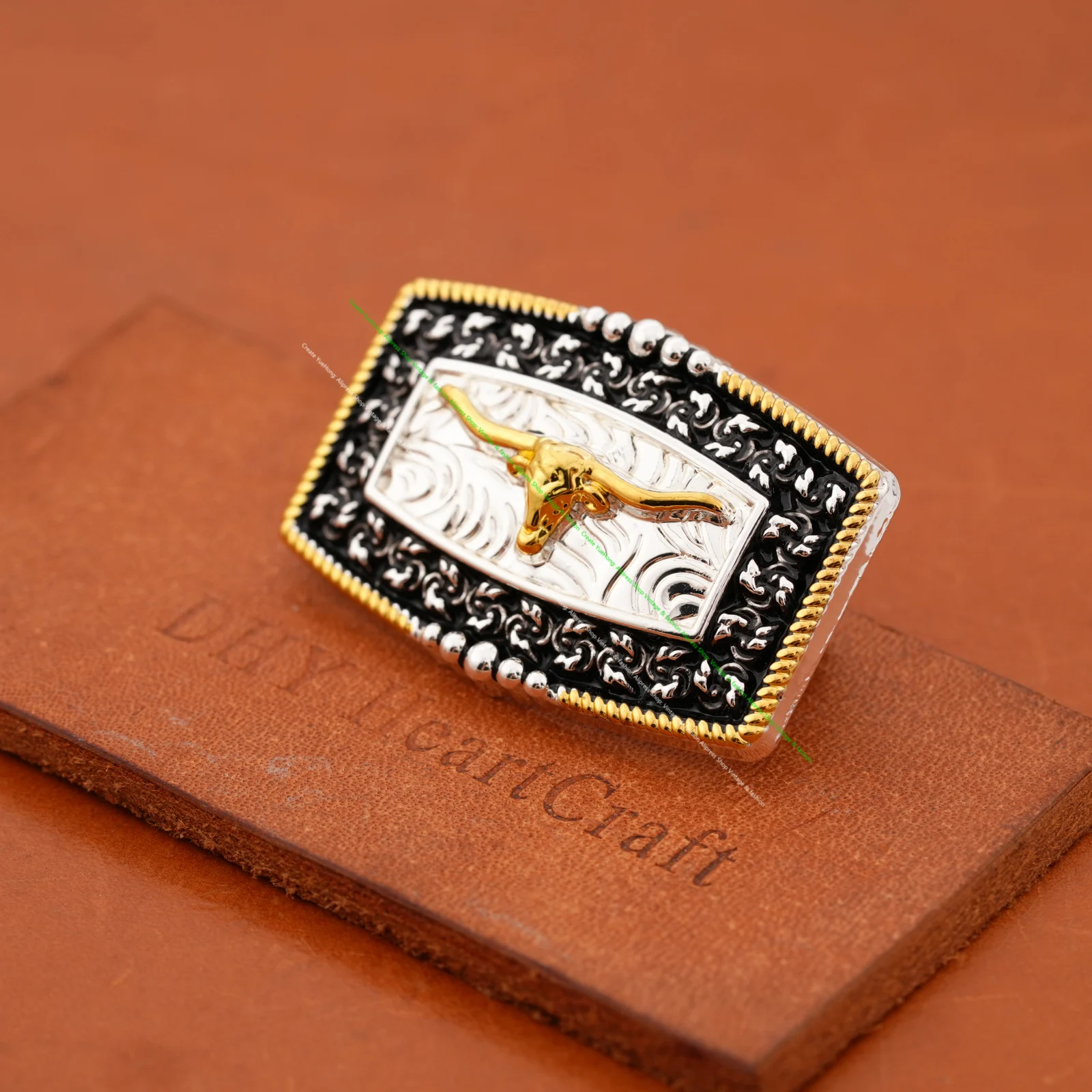 5PC 45*30mm Western Cowboy Cowgirl Texas Flower Gold Bull Longhorn&Side Horse Saddles Leathercraft Belt Hatband Diy CONCHOS Set