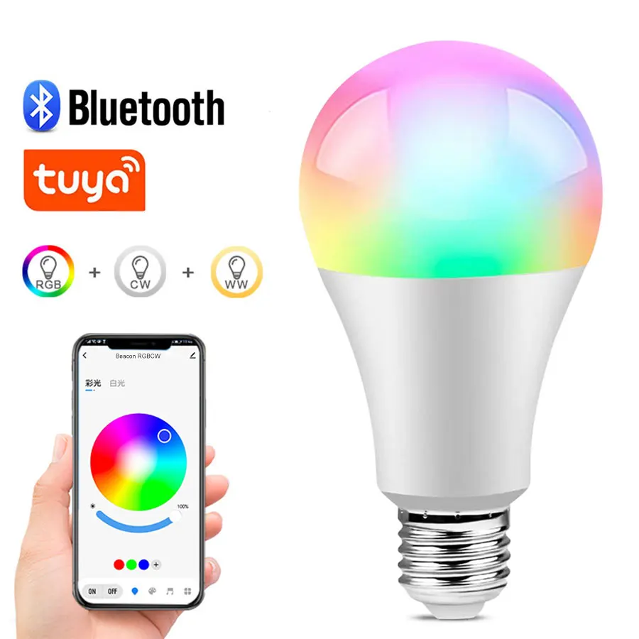 

E27 Wireless Bluetooth Smart Bulb Tuya APP Control Dimmable AC 85-265V 15W RGB+CW+WW Color Changeable Light Lamp Home Decor