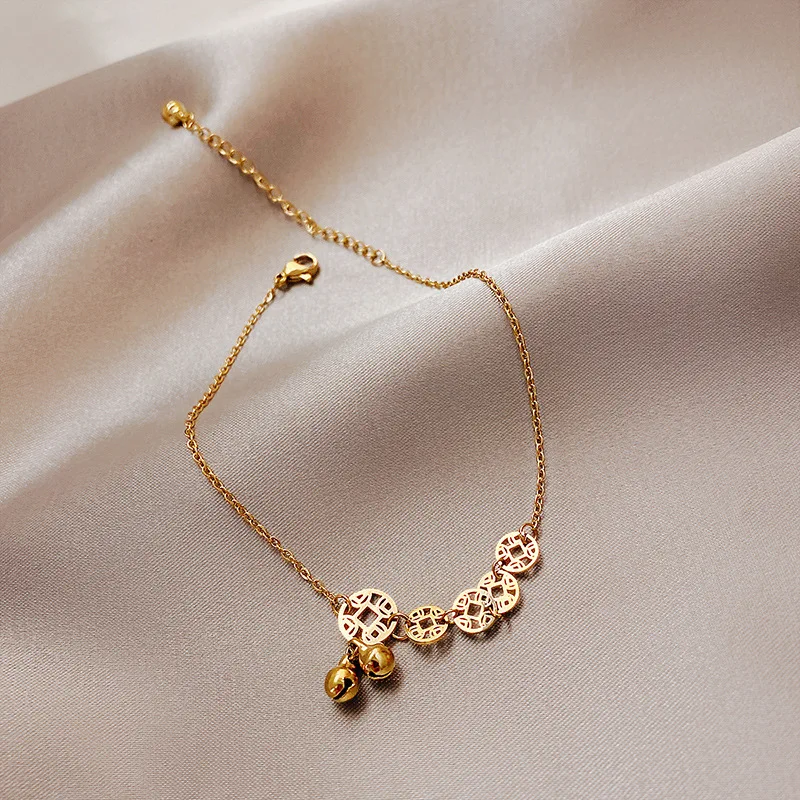

Titanium steel retro copper coin anklet women's 2020 new trendy bells antique sexy foot chain Internet celebrity simple niche de