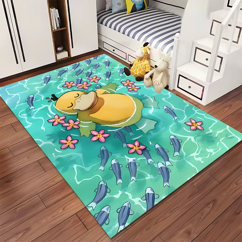 Japanese Anime Pokemon Psyduck Rugs for Living Room Bedroom Dining Kitchen Office Bathroom Non-Slip Large Decor Carpet