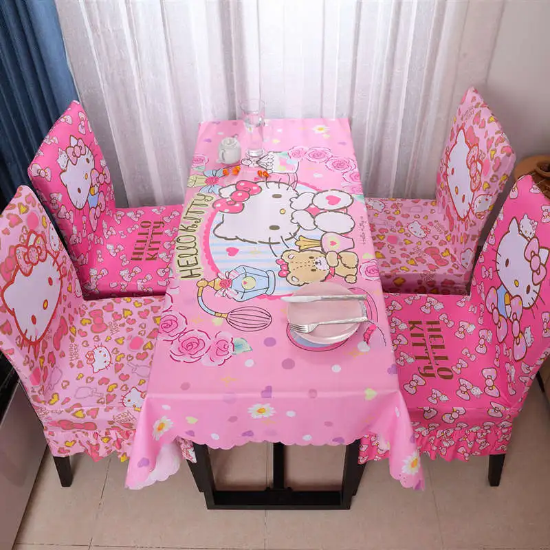 Sanrio Hellokitty Table Cloth Chair Cover Waterproof Pink Girl Desk Skirt Tablecloth Cover Tea Table Cloth Cover Stool Cover