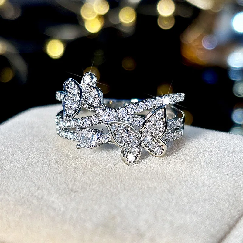 

HIBRIDE New Sweet Romantic Butterfly Multi-layer Design Ring Everyday Wear Women Jewelry Set Holiday Prom Gift Wedding R12