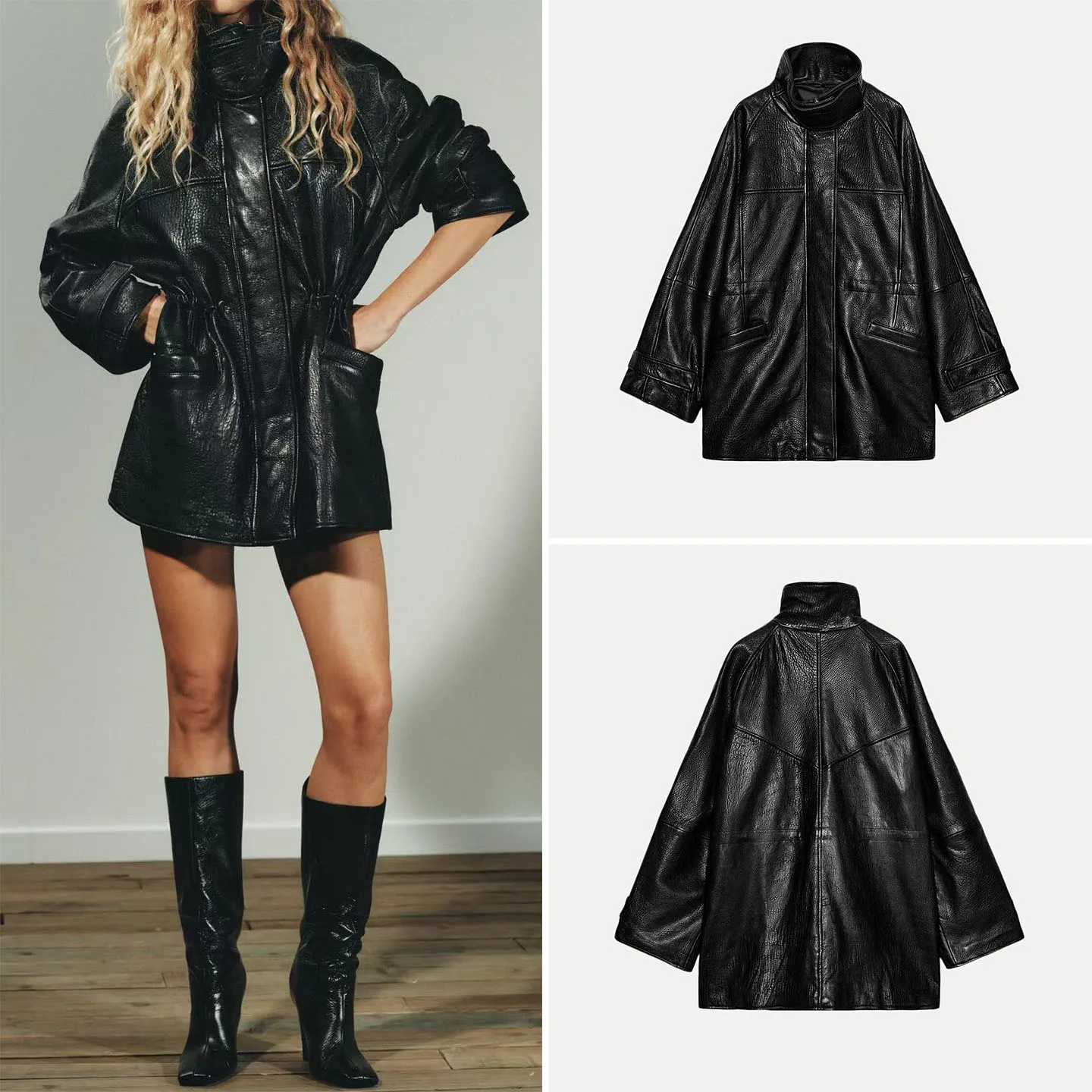 

Faionable Long Sve Stand Collar Adjustable Waist Jaet Women's Outerwear Z 2025 New Sle Stand Fit Zipper Closure