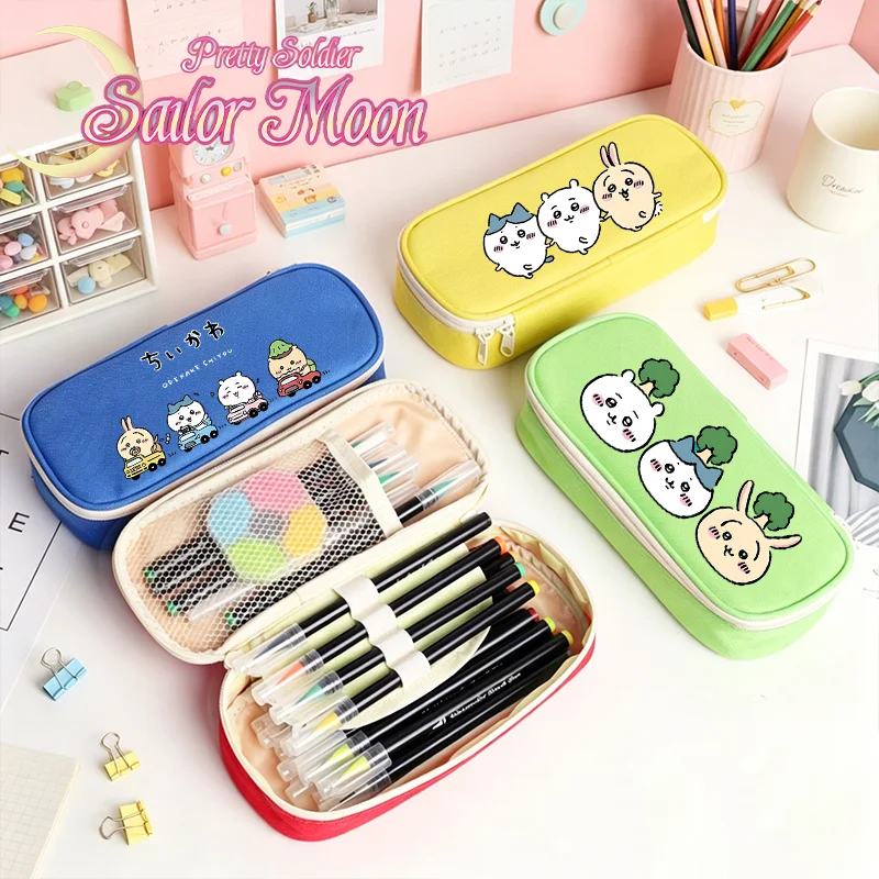 Chiikawas Pencil Case Cartoon Large Capacity Pencils Bag Usagi Stationary Storage Bags Hachi‌ Pen Box Student New Semester Gift