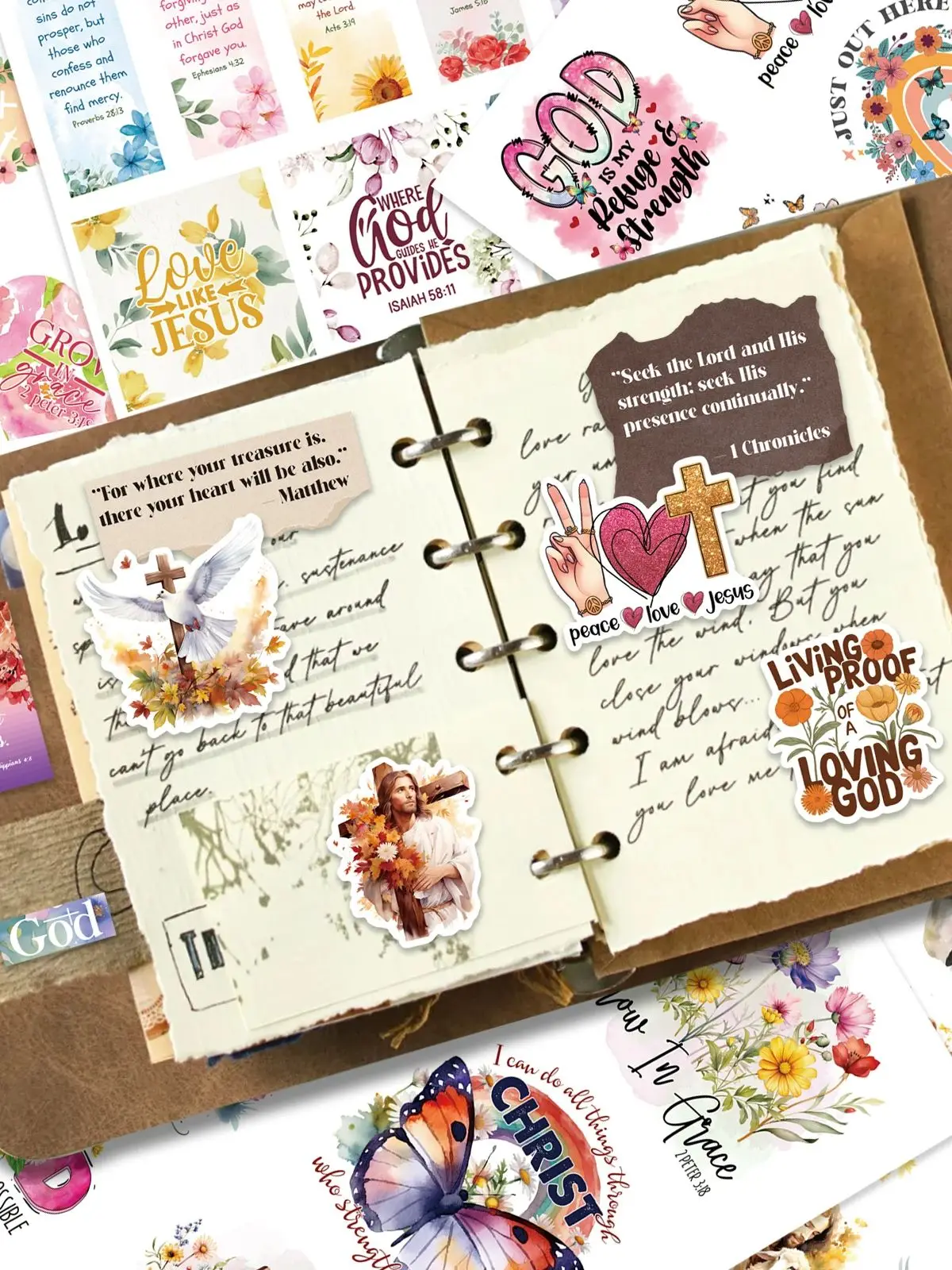 28 feuilles Bible autocollant inspirant livre coloré papillon fleurs Bible verset foi autocollants pour journal planificateur ordinateur portable