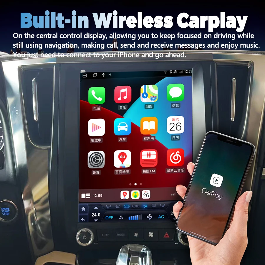 Android 13 untuk Toyota Alphard 30 2015 -2019 VELLFIRE Layar Sentuh 12 Inci Stereo Mobil GPS CarPlay Pemutar Video Multimedia HeadUnit
