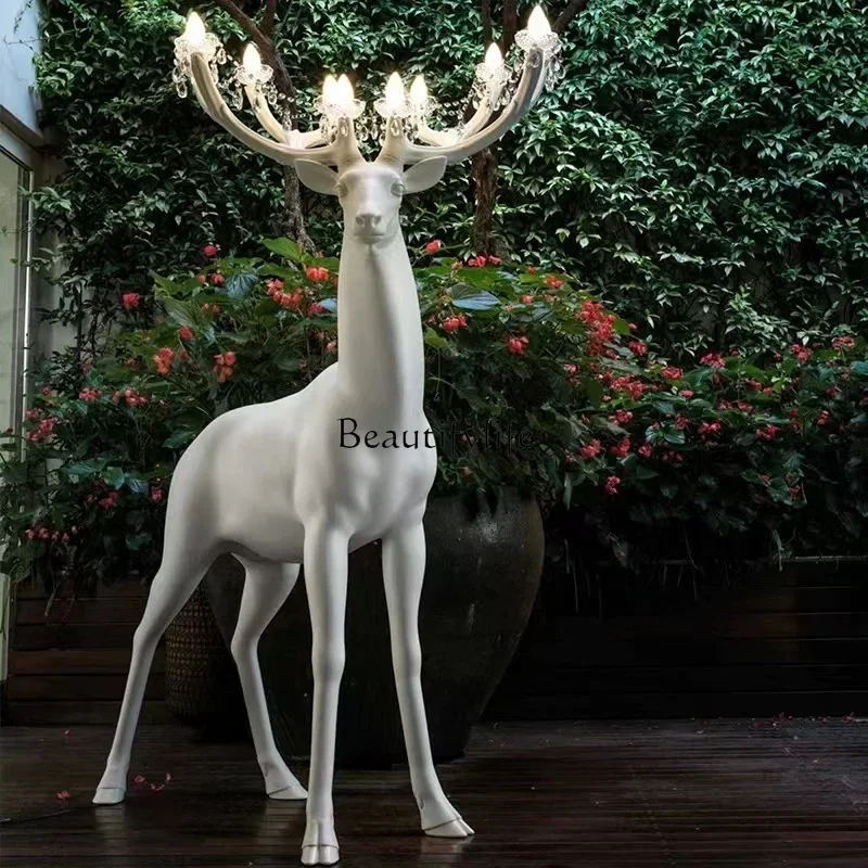 

jjz.Outdoor Garden Sika Deer Art Sculpture Animal Floor Ornaments Luminous