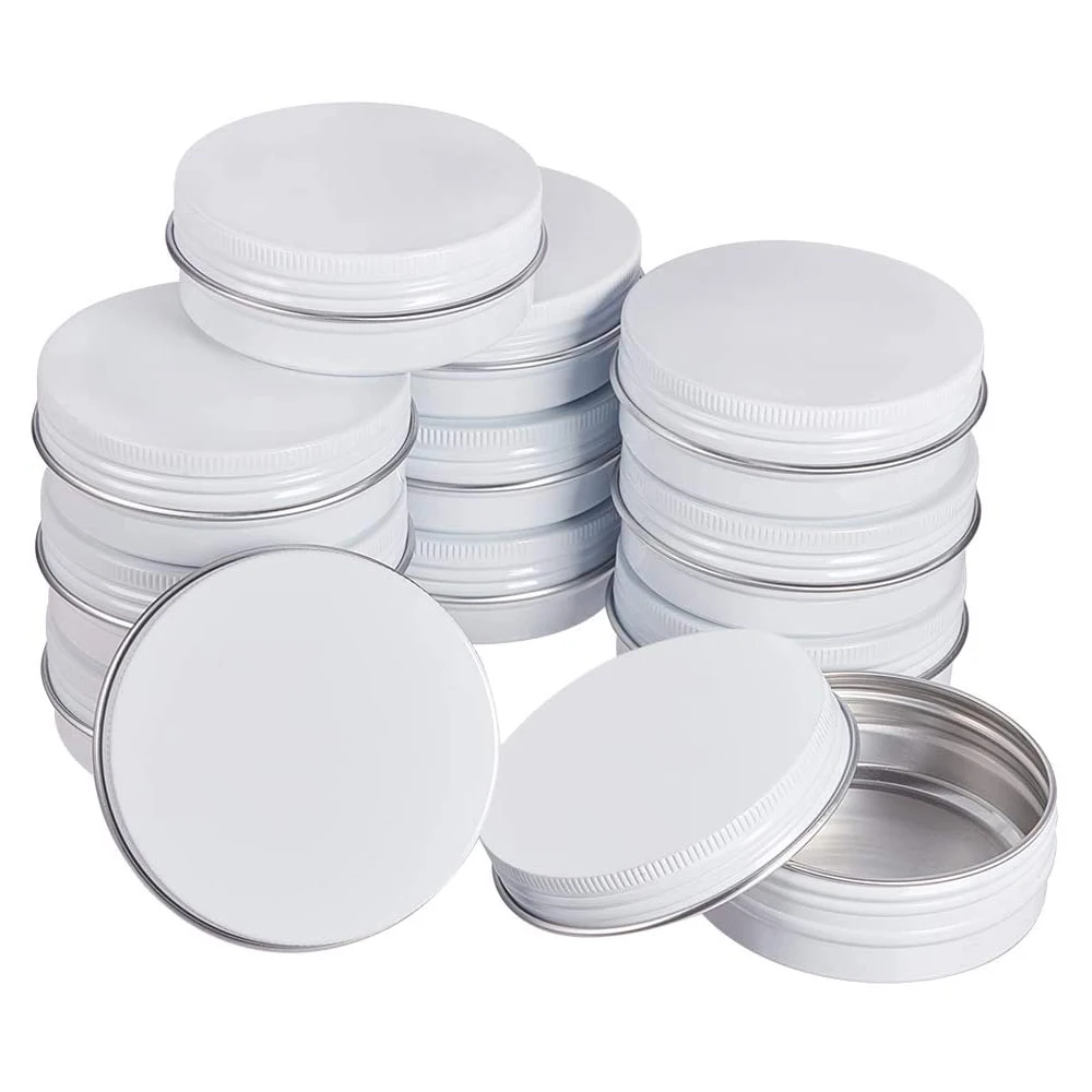 50pcs Aluminum Tin Empty Metal Container Jars White Storage Box Lip Balm Packing Small Cosmetic Cream Pot 5g 10g 15g 30g 60g 80g