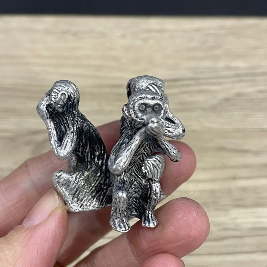 

Alloy silver-plated creative solid ornament Sanbu monkey does not look, does not listen, does not say home desktop tea pet monke