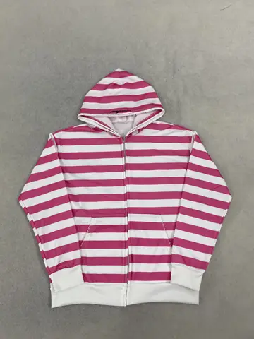 American Retro Dragon Fruit Purple White Striped Hooded Cardigan Full Metal Zip Casual Oversized Sweatshirt