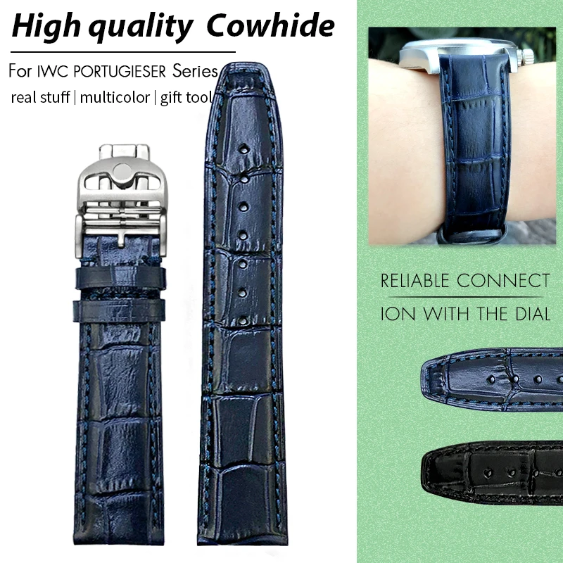 

Cowhide Leather Watch Strap 20mm 19mm for IWC Pilot IW3881 IW3270 PORTOFINO Mark XVIII Blue Black Cowhide Watchband Free Tools