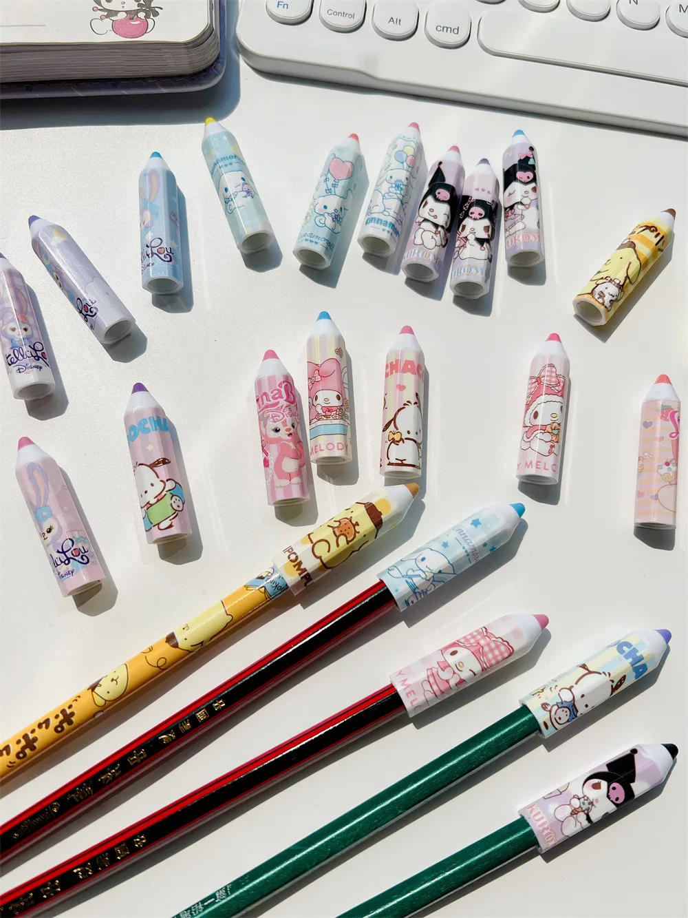 4pcs Pencil Cap Protector Elementary Cinnamoroll Pochacco Student Pen Cap Extender Simple Anti-Poke Pencil Cover Pencil Grip