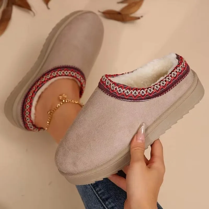 Snow Boots for Women 2023 Winter New Cashmere Warm Thick Soles Without Heel-covered Hair Half Slipper Cotton Shoes for Women