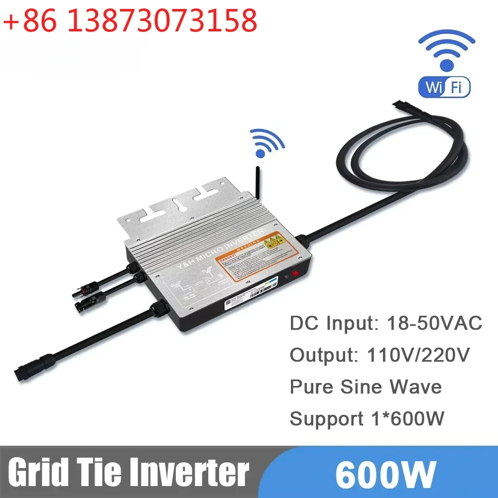 600W Grid Tie Inverter with WiFi MPPT Micro Solar Inverter Stackable AC110V 220V Auto DC30-60V Solar Input Pure Sine Wave