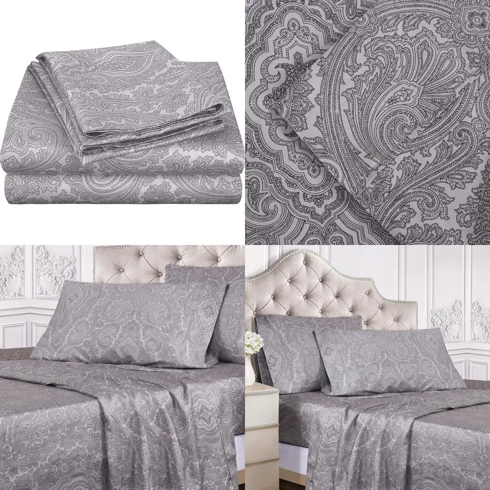 

Paisley Patterned, Soft & Wrinkle-Free 3-Piece Duvet Cover Set, Dark Grey, King/Cal King