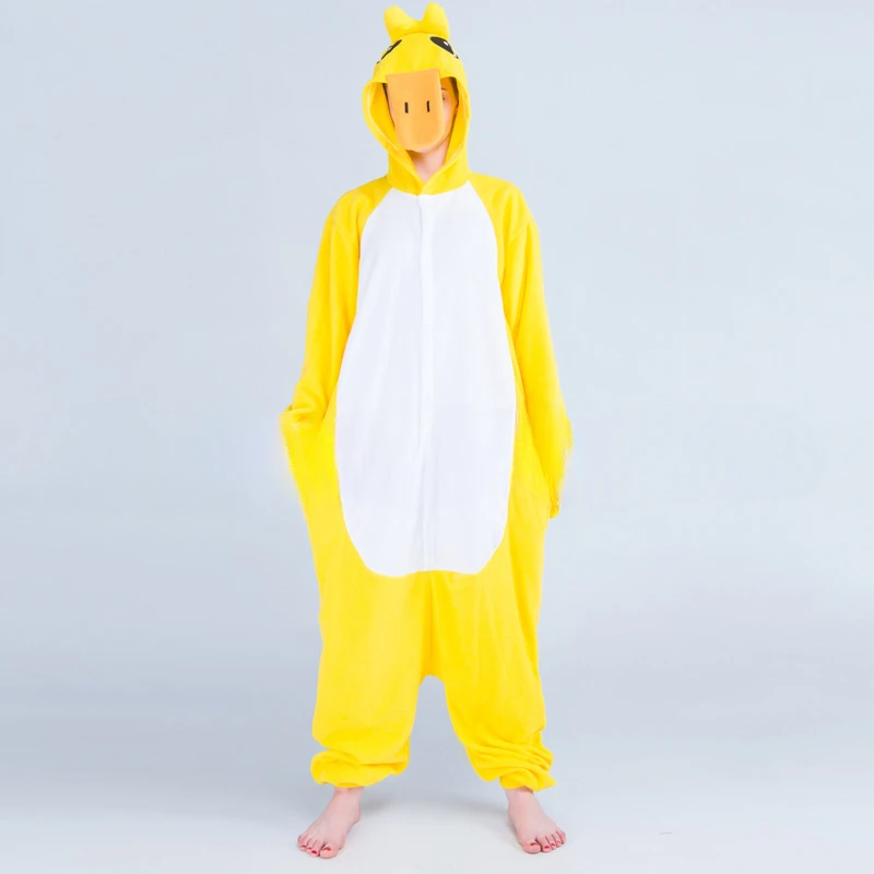 

Little Yellow Duck One-piece Jumpsuit Long-sleeve Animal Hooded Pajamas Casual Loungewear Autumn Winter Homewear for Adult