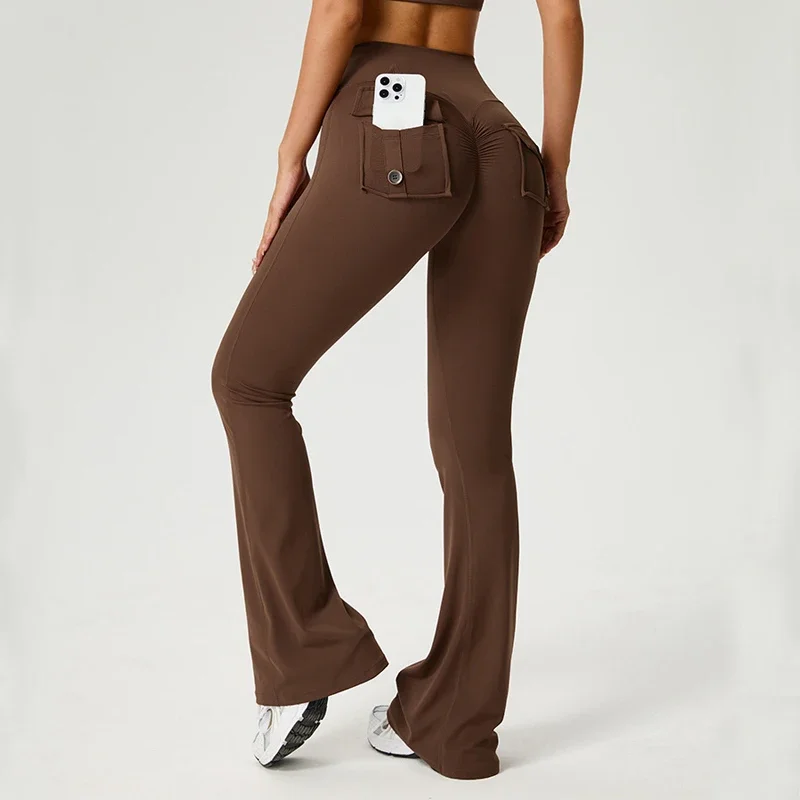 

VITALINOVO Flare Leggings with Pockets for Women High Waisted Scrunch Workout Leggings Butt Lifting Cargo Gym Yoga Running Pants