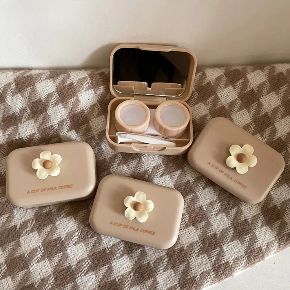 Portable Travel Set Color Milk Tea Frosted Lens Container Small Cat Paw Contact Lens Case Women Contact Lenses Storage Box