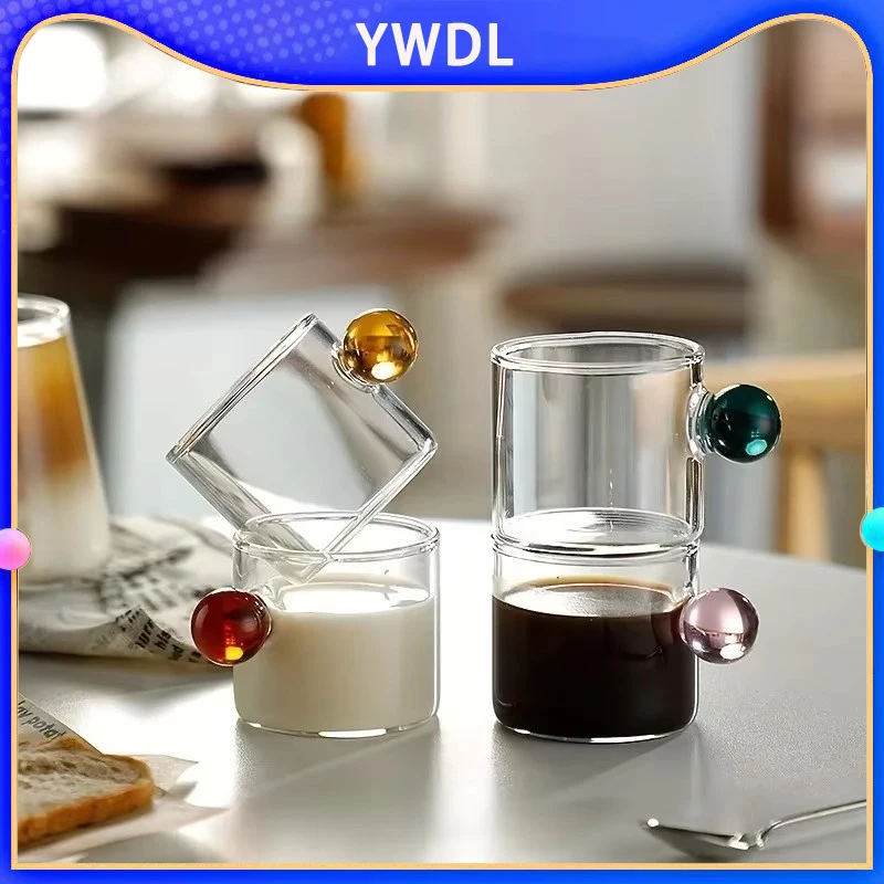 

YWDL 6pcs Espresso Cups with Ball Handle Mini Coffee Cups Heat Resistant Teacup Glass Drinking Mug Drinkware 100ml/3.38oz