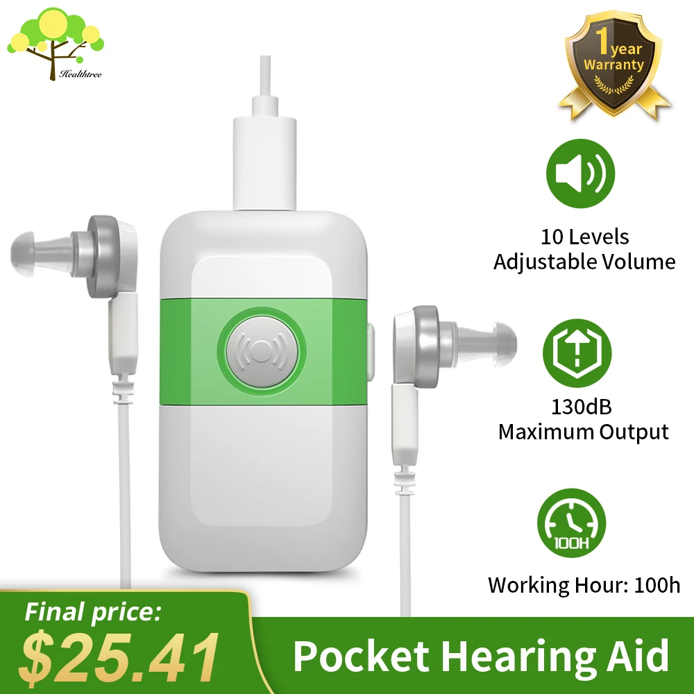 HealthTree Rechargeable Pocket Digital Hearing Aids Portable Sound Amplifier Audifonos for Elderly Deafness Severe Loss Hearing