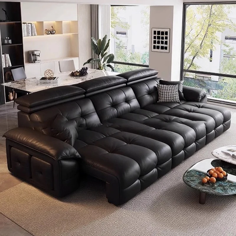 

Sleeping Extendable Living Room Sofas Black Designer Modern Leather Lounge Sofa Lazy Luxury Soft Divano Moderno Home Furniture