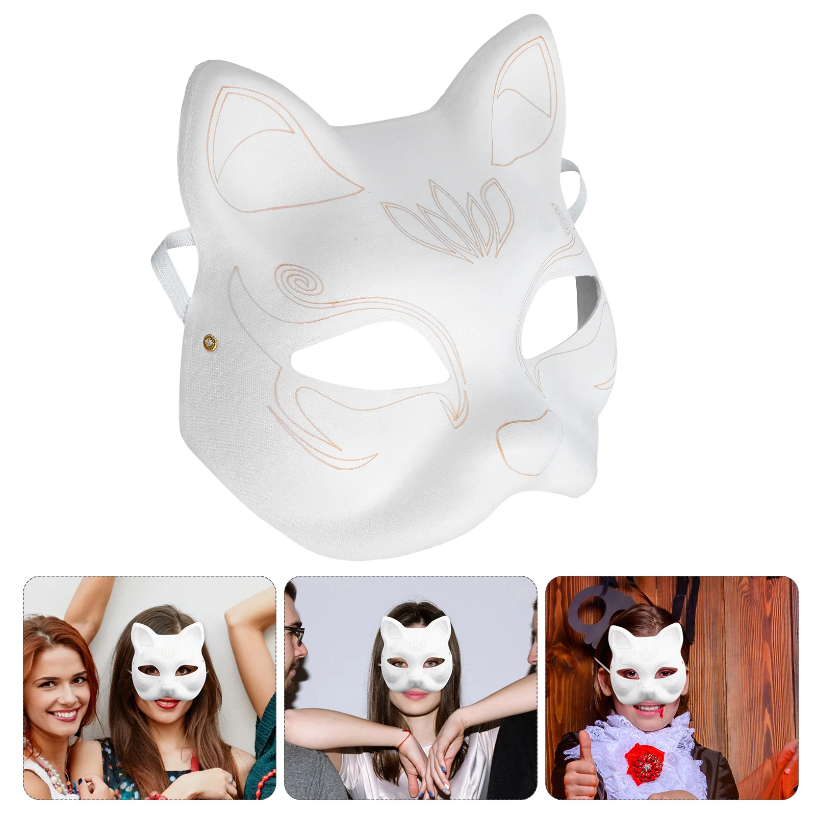 

Cat Face Mask White Paper Pulp Blank DIY Unpainted Craft Masquerade Cosplay Party Accessory DIY Mask Craft Blanks
