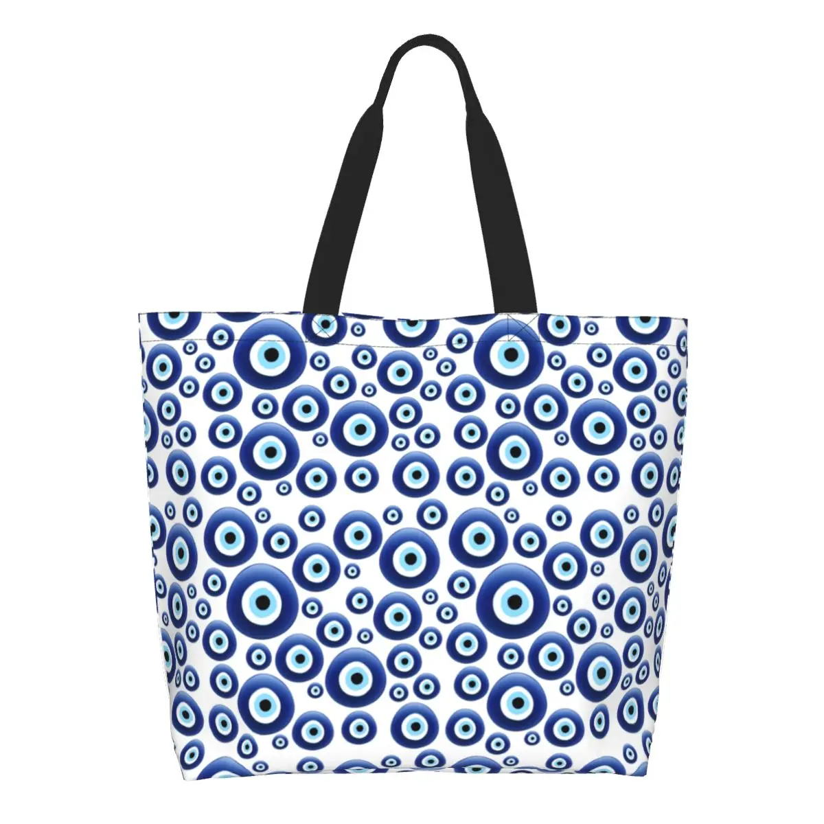 Mediterranean Evil Eye Protection Grocery Shopping Bag Custom Canvas Tote Shoulder Bags Big Capacity Lucky Amulet Hamsa Handbag