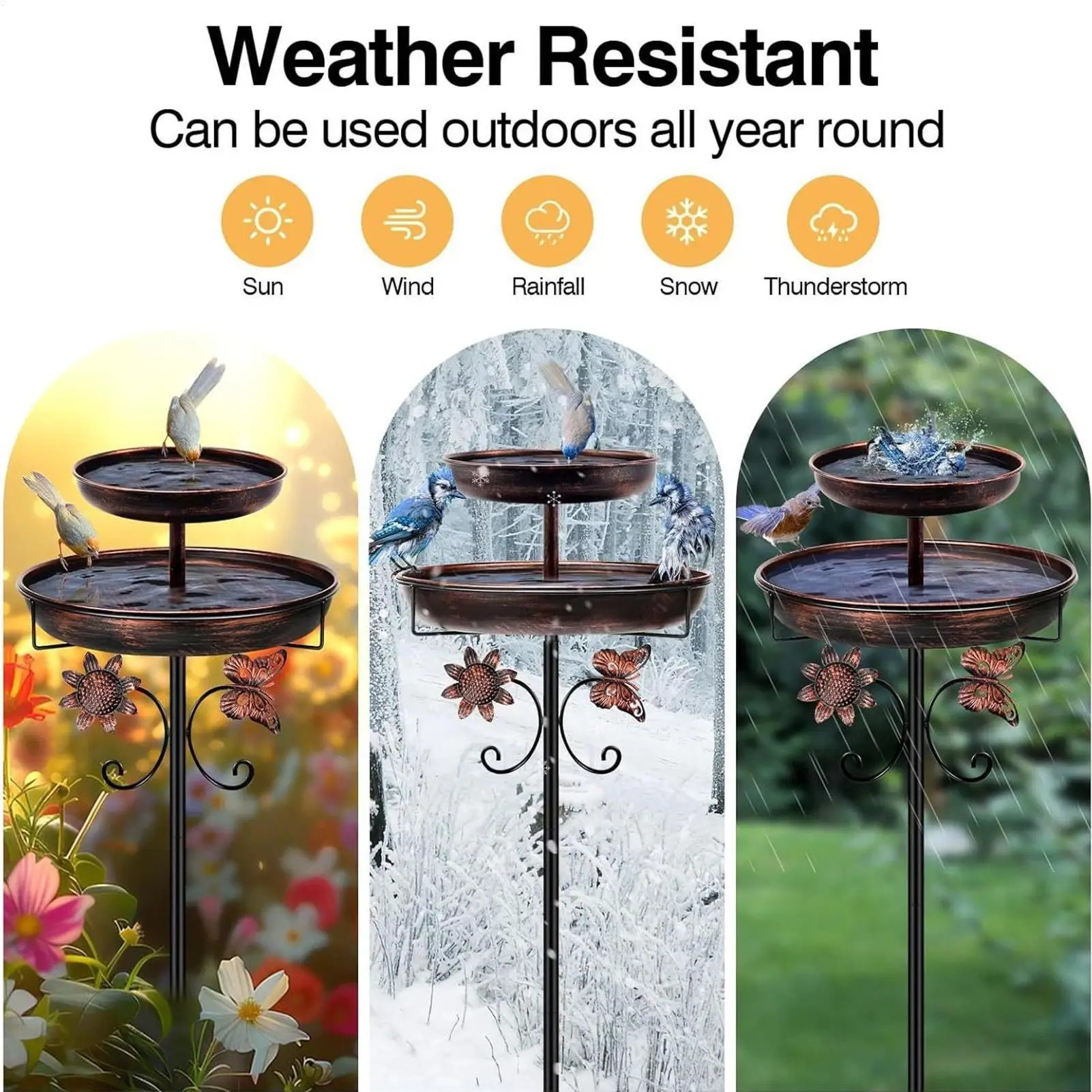 

Металлическая ванна для птиц, элегантная нержавеющая металлическая ванна для птиц с кольями, уличная садовая чаша для ванны, кормушка для двора, патио, крыльца, заднего двора