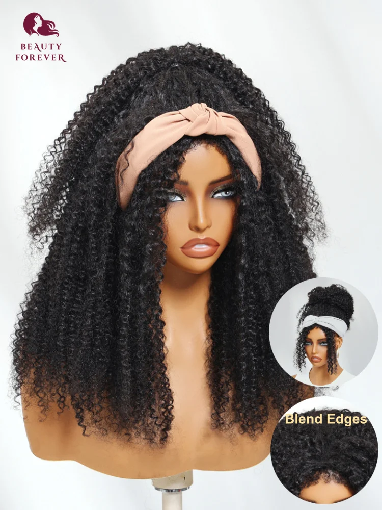

Beauty Forever NEW Flip Over Afro Curly Half Wig Human Hair Blend Edges Kinky Culrly Half Human Hair Wig Drawstring All Sizes