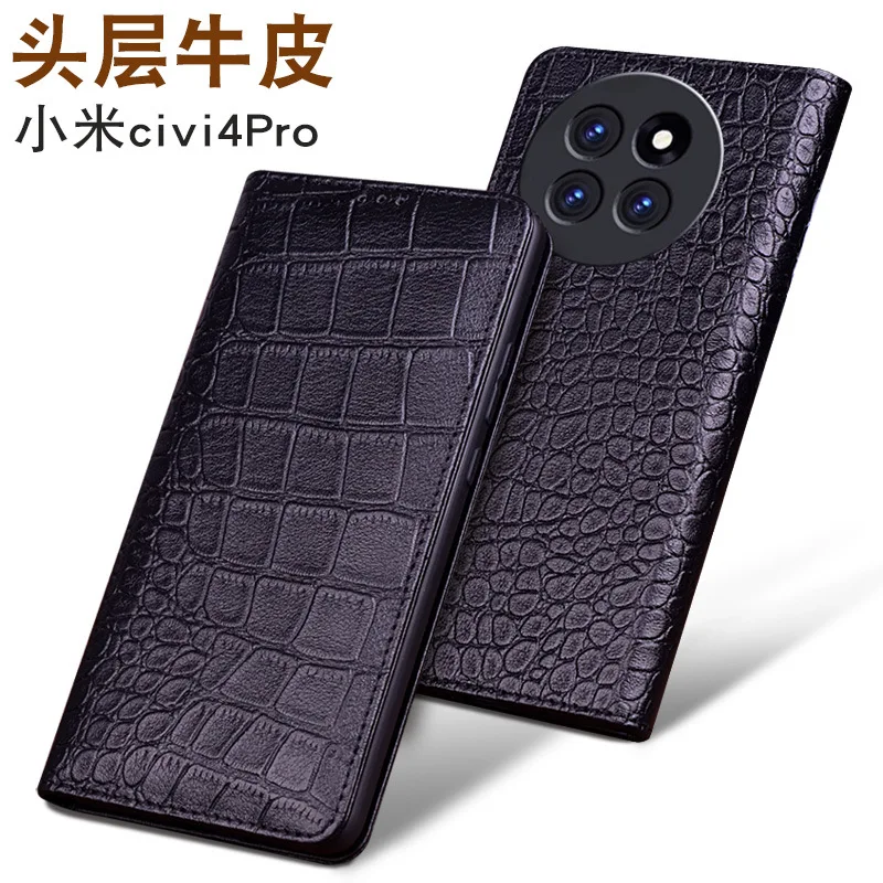 

Luxury Genuine Leather Wallet Business Phone Cases For Xiaomi Civi4 Civi 4 Pro Cover Credit Card Money Slot Cover Holster Case