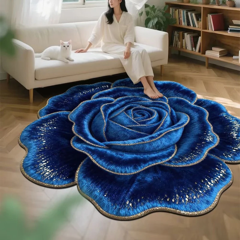 60/80/100/120cm Crystal Velvet Floor Mat Floral 3D Visual Flower Non-Slip Floor Rug For Living Room Bedroom Entrance Kitchen