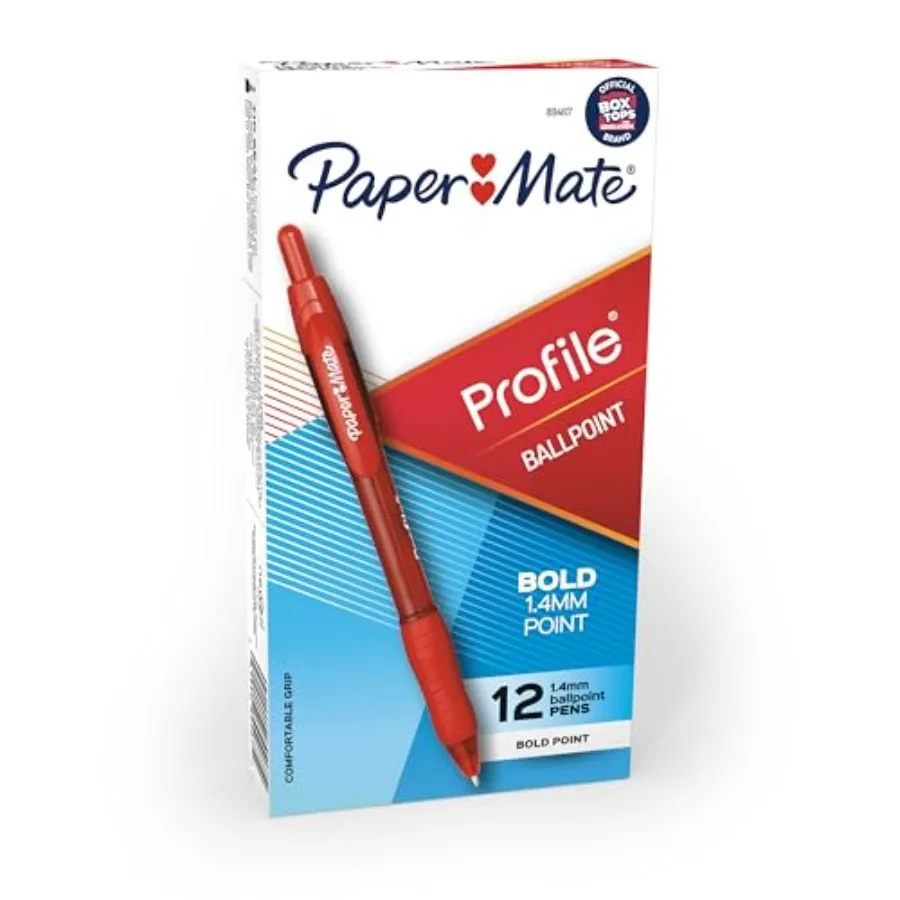 

Profile Ballpoint Pens, Retractable, Bold Point 1.4mm,Red Ink, 12 Count - Teacher Supplies, Office, Writing